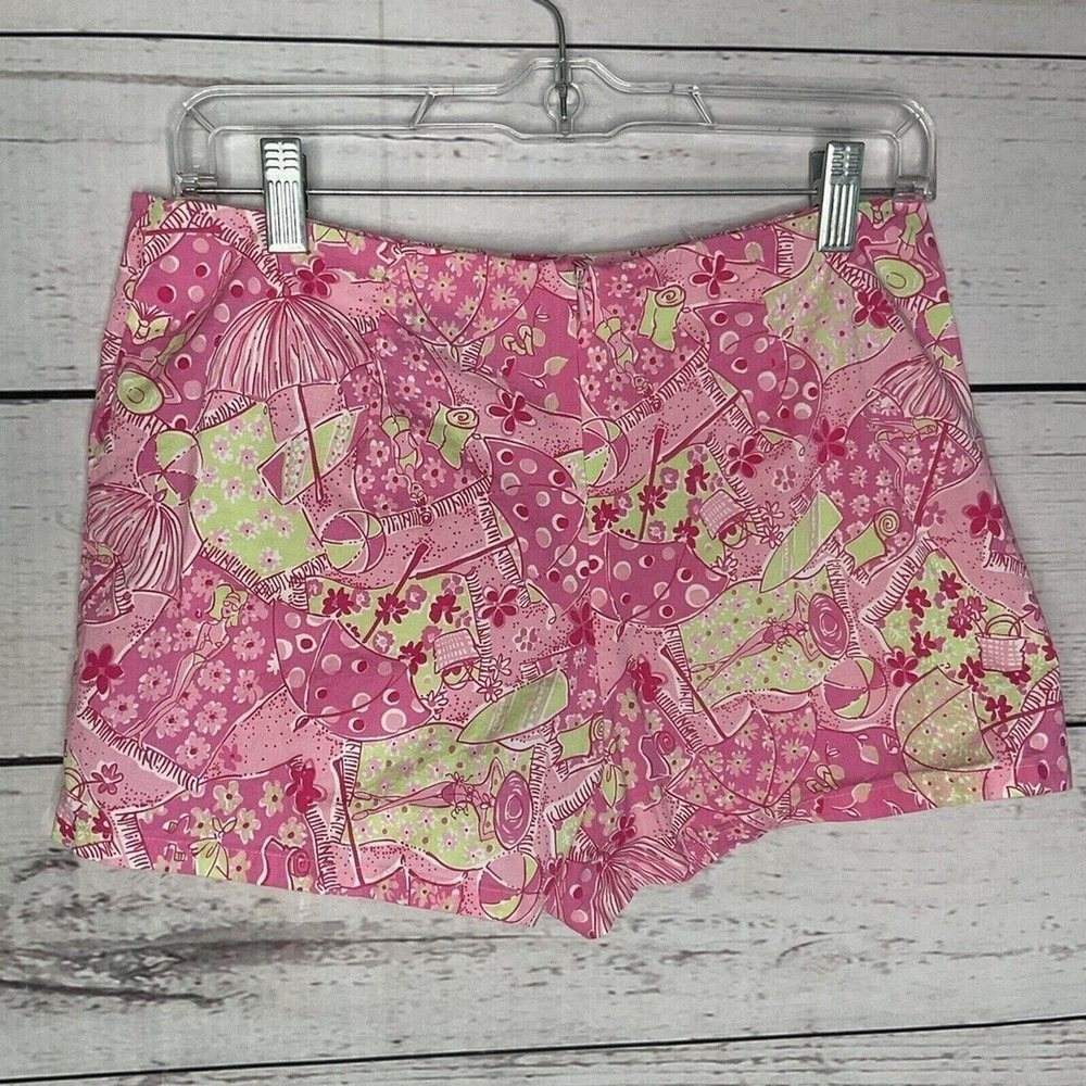 Lilly Pulitzer Chino Shorts Women Size 8 Pink Beach Blanket Bingo Print - Picture 4 of 5